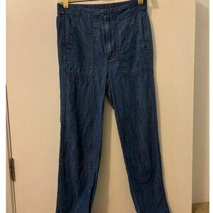 Lightweight blue Jcrew jeans, stretchy waste, "Zip-up indigo seaside pant"